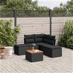 vidaXL 6-delige Loungeset met kussens poly rattan zwart