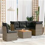 vidaXL 6-delige Loungeset met kussens poly rattan grijs