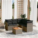 vidaXL 6-delige Loungeset met kussens poly rattan grijs