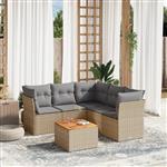 vidaXL 6-delige Loungeset met kussens poly rattan gemengd beige