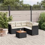 vidaXL 6-delige Loungeset met kussens poly rattan zwart