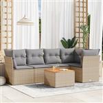 vidaXL 6-delige Loungeset met kussens poly rattan gemengd beige