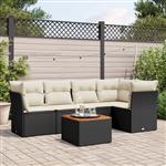 vidaXL 6-delige Loungeset met kussens poly rattan zwart