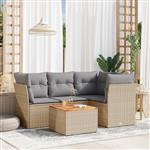 vidaXL 5-delige Loungeset met kussens poly rattan gemengd beige