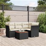 vidaXL 5-delige Loungeset met kussens poly rattan zwart