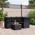 vidaXL 5-delige Loungeset met kussens poly rattan zwart