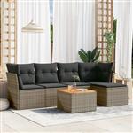 vidaXL 6-delige Loungeset met kussens poly rattan grijs