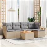 vidaXL 6-delige Loungeset met kussens poly rattan gemengd beige