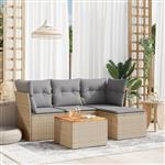 vidaXL 5-delige Loungeset met kussens poly rattan gemengd beige