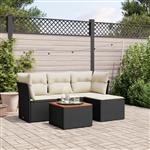 vidaXL 5-delige Loungeset met kussens poly rattan zwart