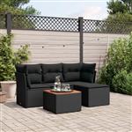 vidaXL 5-delige Loungeset met kussens poly rattan zwart