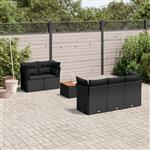 vidaXL 6-delige Loungeset met kussens poly rattan zwart