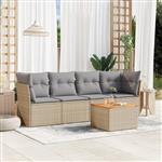 vidaXL 5-delige Loungeset met kussens poly rattan gemengd beige