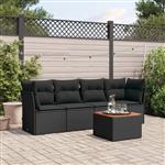 vidaXL 5-delige Loungeset met kussens poly rattan zwart