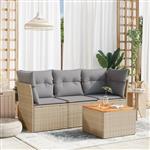 vidaXL 4-delige Loungeset met kussens poly rattan gemengd beige