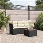 vidaXL 4-delige Loungeset met kussens poly rattan zwart