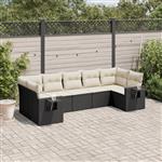 vidaXL 7-delige Loungeset met kussens poly rattan zwart