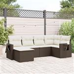 vidaXL 6-delige Loungeset met kussens poly rattan bruin