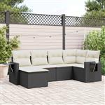 vidaXL 6-delige Loungeset met kussens poly rattan zwart