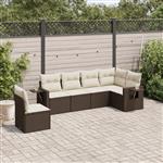 vidaXL 6-delige Loungeset met kussens poly rattan bruin