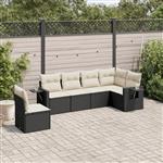 vidaXL 6-delige Loungeset met kussens poly rattan zwart