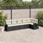 vidaXL 6-delige Loungeset met kussens poly rattan zwart