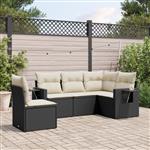 vidaXL 5-delige Loungeset met kussens poly rattan zwart