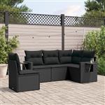 vidaXL 5-delige Loungeset met kussens poly rattan zwart