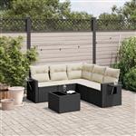 vidaXL 6-delige Loungeset met kussens poly rattan zwart