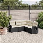 vidaXL 5-delige Loungeset met kussens poly rattan zwart