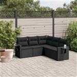 vidaXL 5-delige Loungeset met kussens poly rattan zwart