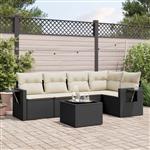 vidaXL 6-delige Loungeset met kussens poly rattan zwart