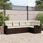 vidaXL 5-delige Loungeset met kussens poly rattan bruin