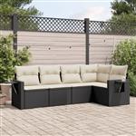 vidaXL 5-delige Loungeset met kussens poly rattan zwart