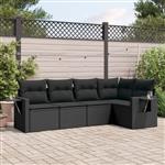 vidaXL 5-delige Loungeset met kussens poly rattan zwart