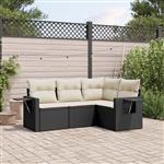 vidaXL 4-delige Loungeset met kussens poly rattan zwart