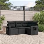 vidaXL 4-delige Loungeset met kussens poly rattan zwart