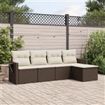 vidaXL 5-delige Loungeset met kussens poly rattan bruin