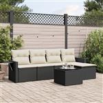 vidaXL 6-delige Loungeset met kussens poly rattan zwart