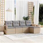 vidaXL 5-delige Loungeset met kussens poly rattan beige