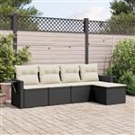 vidaXL 5-delige Loungeset met kussens poly rattan zwart