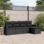 vidaXL 5-delige Loungeset met kussens poly rattan zwart