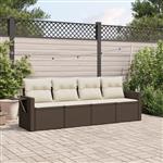 vidaXL 4-delige Loungeset met kussens poly rattan bruin