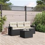 vidaXL 4-delige Loungeset met kussens poly rattan zwart