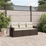 vidaXL 3-delige Loungeset met kussens poly rattan bruin