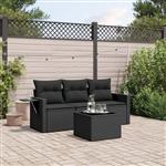 vidaXL 4-delige Loungeset met kussens poly rattan zwart