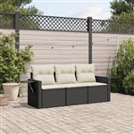 vidaXL 3-delige Loungeset met kussens poly rattan zwart