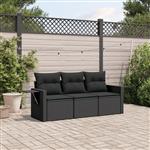 vidaXL 3-delige Loungeset met kussens poly rattan zwart