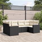 vidaXL 6-delige Loungeset met kussens poly rattan zwart