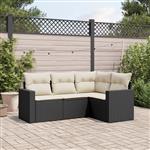 vidaXL 4-delige Loungeset met kussens poly rattan zwart